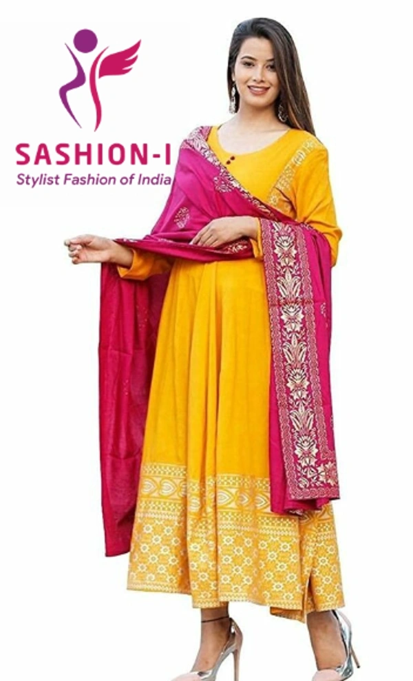 Yellow Trending Kurta Zari Work with Pink Rayon Dupatta - Yellow with Pink Dupatta